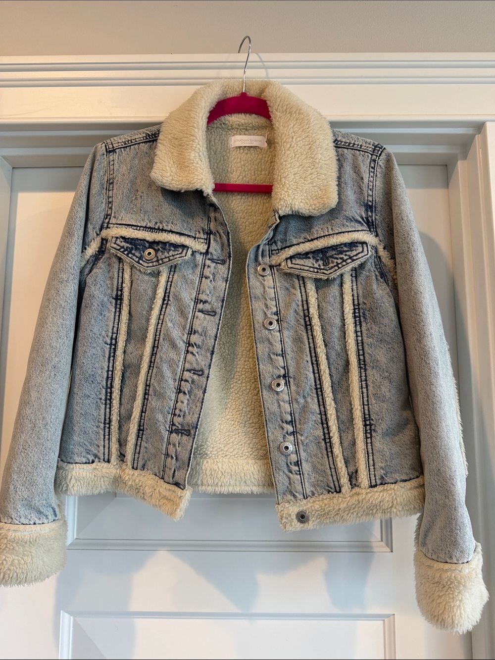 Jonathan Simkhai Women's Light Wash Sherpa-Lined Denim Jacket - Cream Lining